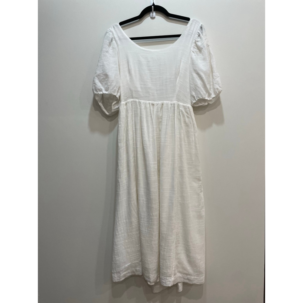 En Saison Gauzy Textured Cotton Midi Dress M White Open Back Cottagecore Coastal